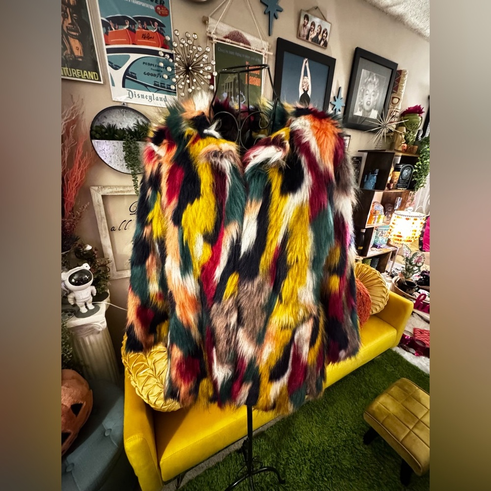 Vintage Style Colorful Faux Fur Jacket